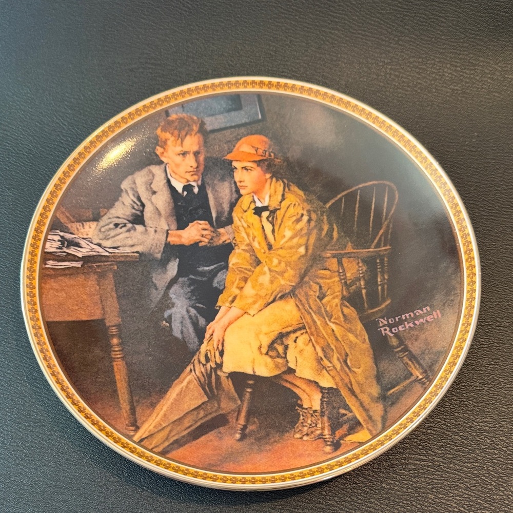Norman Rockwell Plate with Gold and Brown Accents